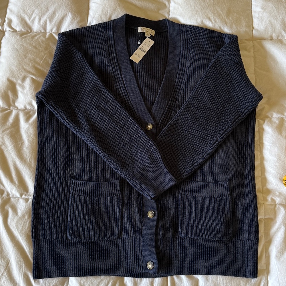 NWT Navy Blue J. Crew v-neck cotton-blend cardigan sweater sz SM